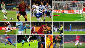 A montage of action shots from popular soccer matches around the world, with the headlines from the latest soccer news scrolling across the bottom.