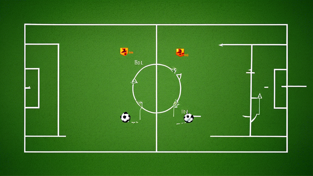 **DALL-E prompt:** A soccer field with two teams facing each other, a close-up of a soccer ball, and a diagram of a soccer betting strategy with arrows an