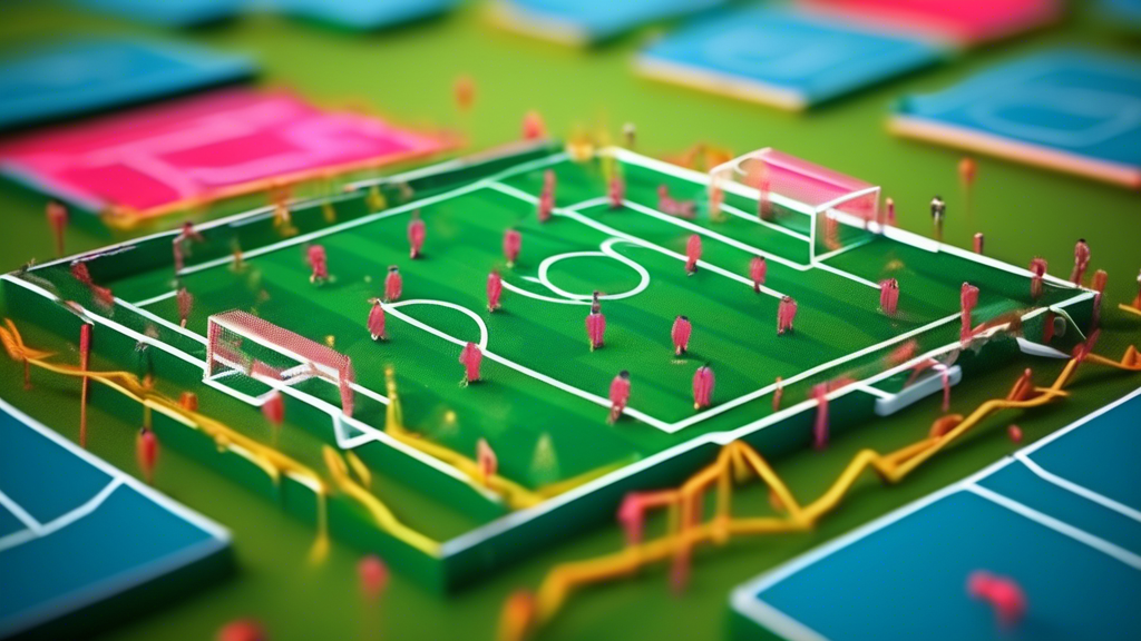 A 3D image of a soccer field, with the various formations outlined in different colors.